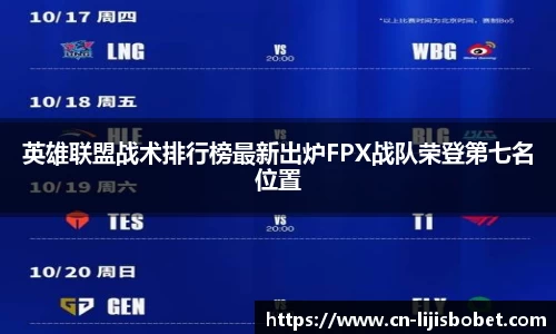 英雄联盟战术排行榜最新出炉FPX战队荣登第七名位置