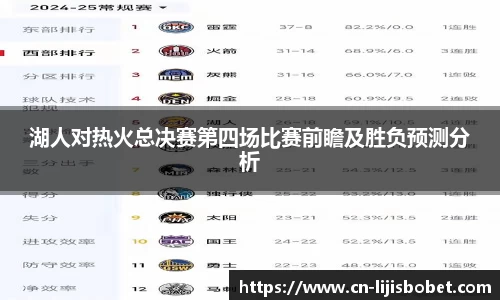 湖人对热火总决赛第四场比赛前瞻及胜负预测分析